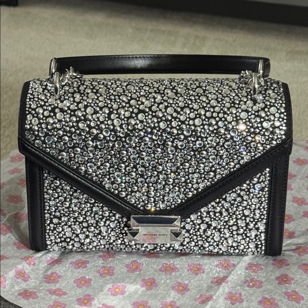 Michael Kors Whitney Medium Shoulder Bag- Black with Embellishments